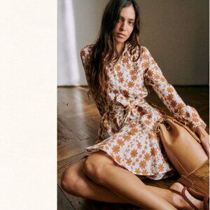 Sezane Floral Dress in Orange and Cream